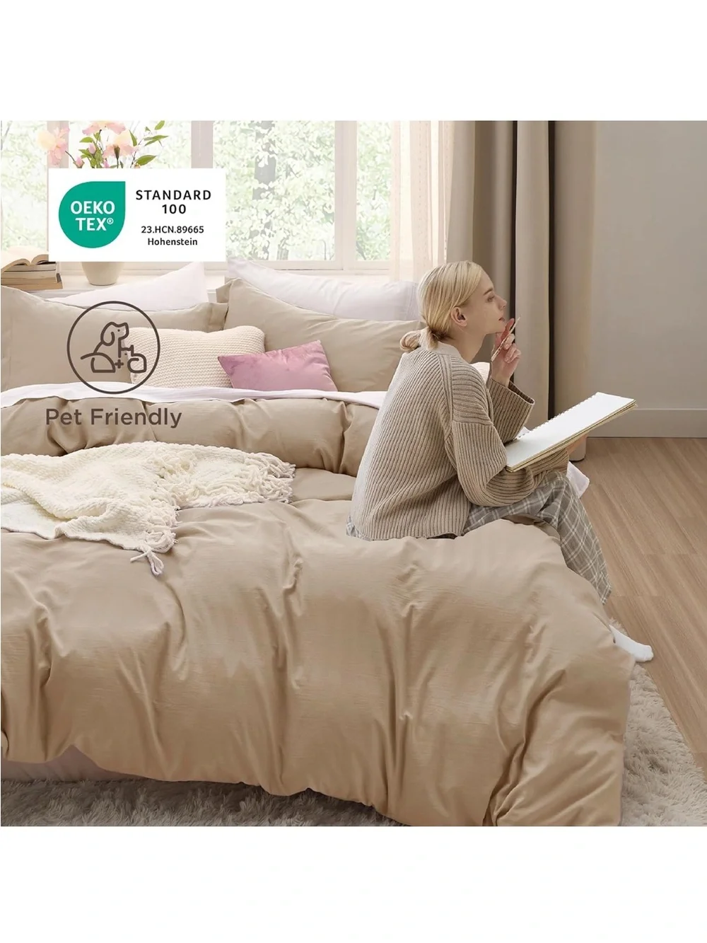 NEW Bedsure Light Brown Oversized King Duvet Cover - 3 Pieces Prewashed